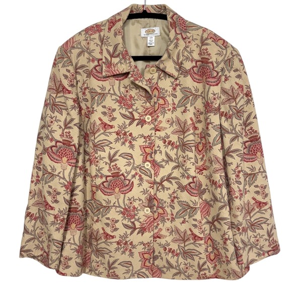 Talbots Vintage Blazer Jacket, Size 22W Petite, Brocade Floral Bird Silk Cotton - Picture 4 of 14